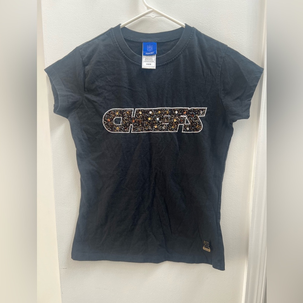 NFL RBK Chiefs Women’s Black Beaded T Shirt Size M